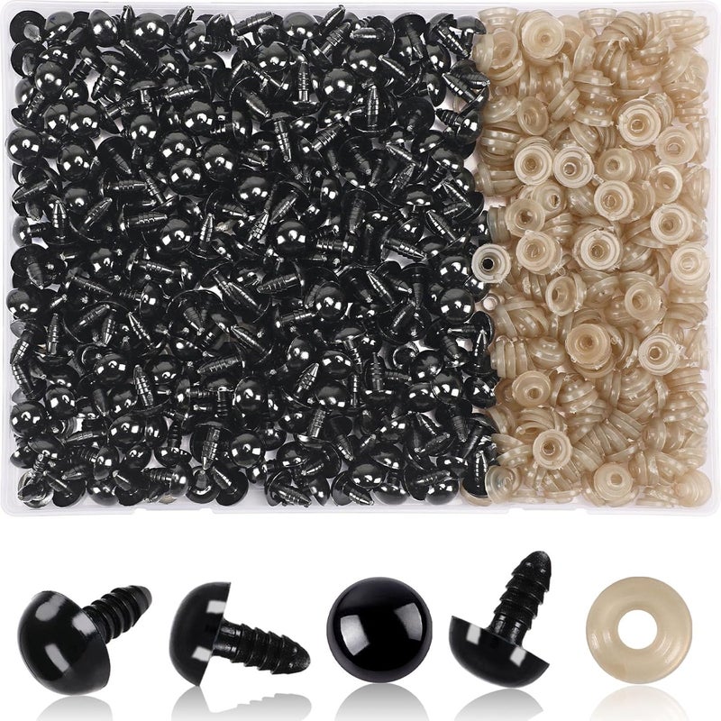 UPINS 600 Pieces 12MM Safety Eyes with Washers Black Plastic Safety Eyes for Amigurumi Doll Crochet Eyes for DIY Crafts Stuffed Animals Making Supplies - Image 1